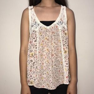 Tank Top with Flower Pattern and Lace Straps
